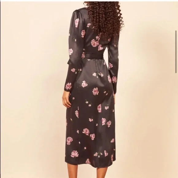 Reformation Silk Black Floral Toronto Midi Dress - Picture 5 of 13